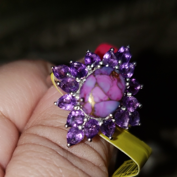 Sz 8, Purple Turquoise & Amethyst Ring, 925 Silver, NWT - Picture 4 of 10